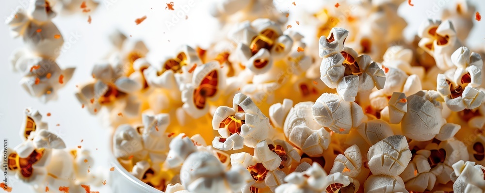 A bowl of popcorn is flying through the air A bowl of popcorn is flying through the air