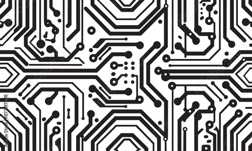 electronic circuit board tech pattern. abstract computer chip . black and white motherboard vector background