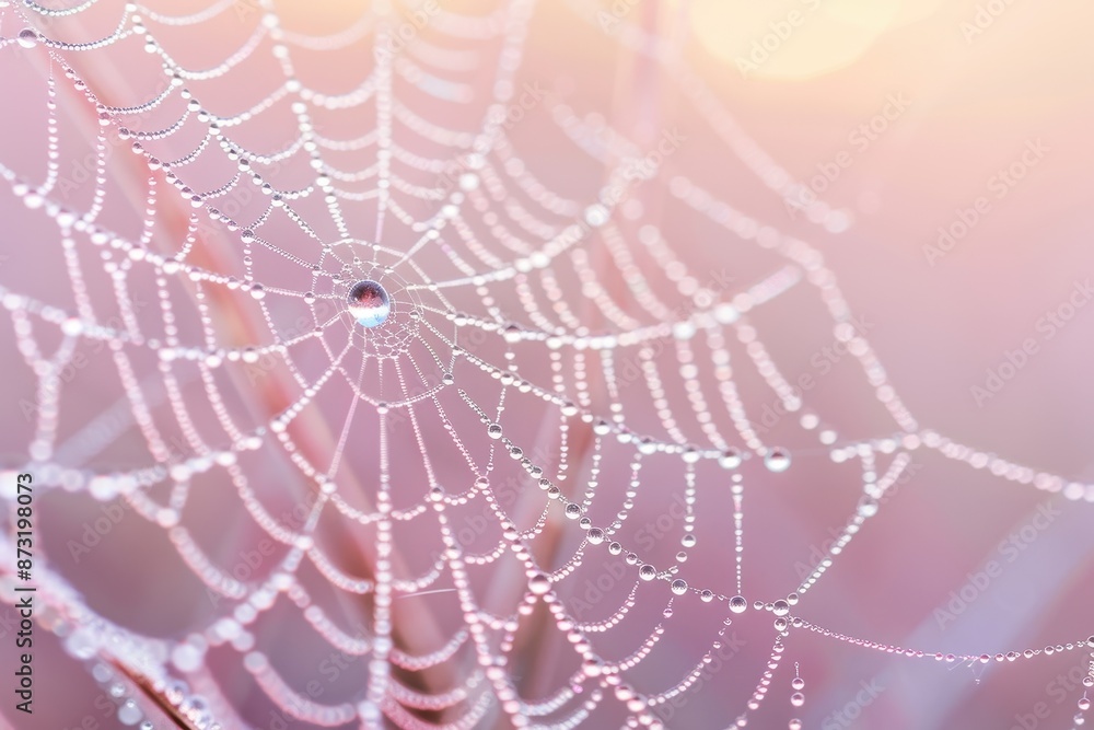 Naklejka premium A spider web with dew drops on it