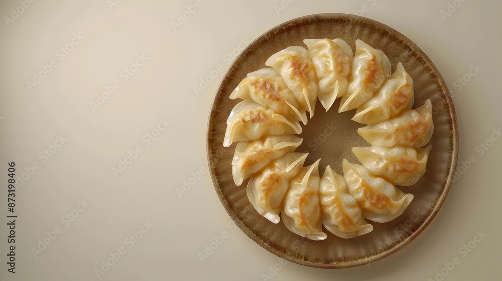 Artfully Arranged Gyoza Dumplings on Minimalist Cream Background Artfully Arranged Gyoza Dumplings on Minimalist Cream Background