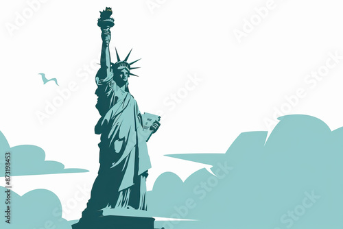 Risograph riso print travel poster, card, wallpaper or banner illustration, modern, isolated, clear and simple of Statue of Liberty, New York City, USA. Artistic, screen printing, backdrop background