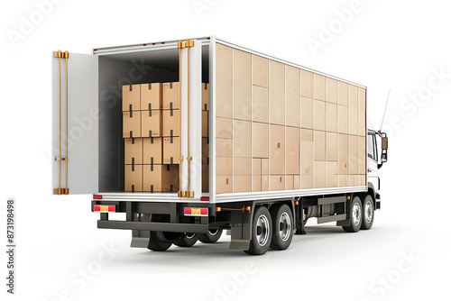 Delivery Truck with cardboard boxes white background Transportation Cargo Concept 