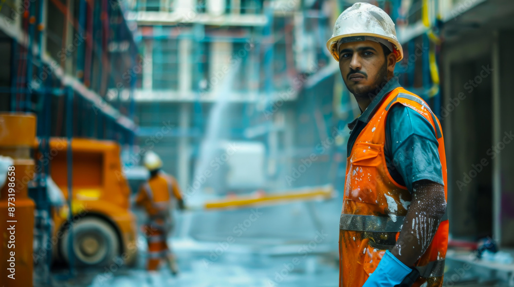 Nice portrait of a builder at a construction site. excellent photorealistic image style Nice portrait of a builder at a construction site. excellent photorealistic image style