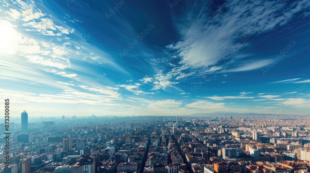 A cityscape during a sunny afternoon, with clear blue skies and shadows casting interesting patterns on the cityscape below. A cityscape during a sunny afternoon, with clear blue skies and shadows casting interesting patterns on the cityscape below.