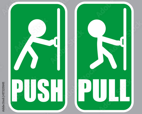 Pull push door signs pictogram. Vector icon sticker design concept