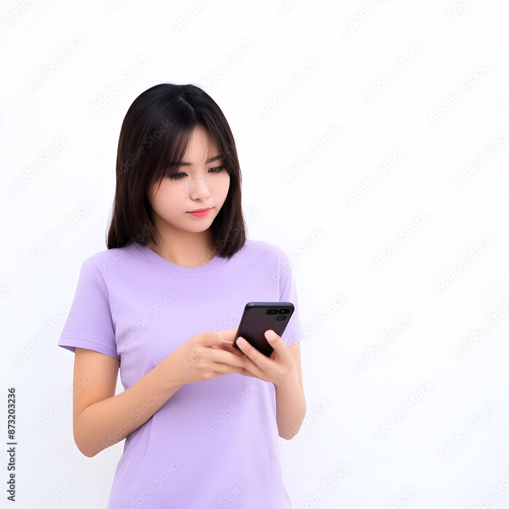 a beautiful asian woman is typing a message on a cellphone a beautiful asian woman is typing a message on a cellphone