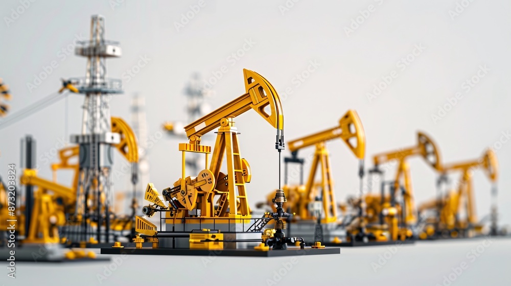 32k UHD photo of multiple pumpjacks, isolated against a white background, showcasing high detail and clarity through focus stacking, emphasizing the mechanical intricacies 32k UHD photo of multiple pumpjacks, isolated against a white background, showcasing high detail and clarity through focus stacking, emphasizing the mechanical intricacies