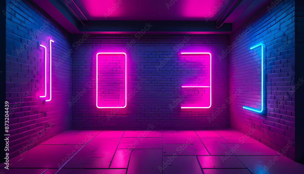 Futuristic Synthwave -Neon Lights on Weathered Brick Wall ,Club or Bar– Art, Wallpaper, and Photography Background Futuristic Synthwave -Neon Lights on Weathered Brick Wall ,Club or Bar– Art, Wallpaper, and Photography Background