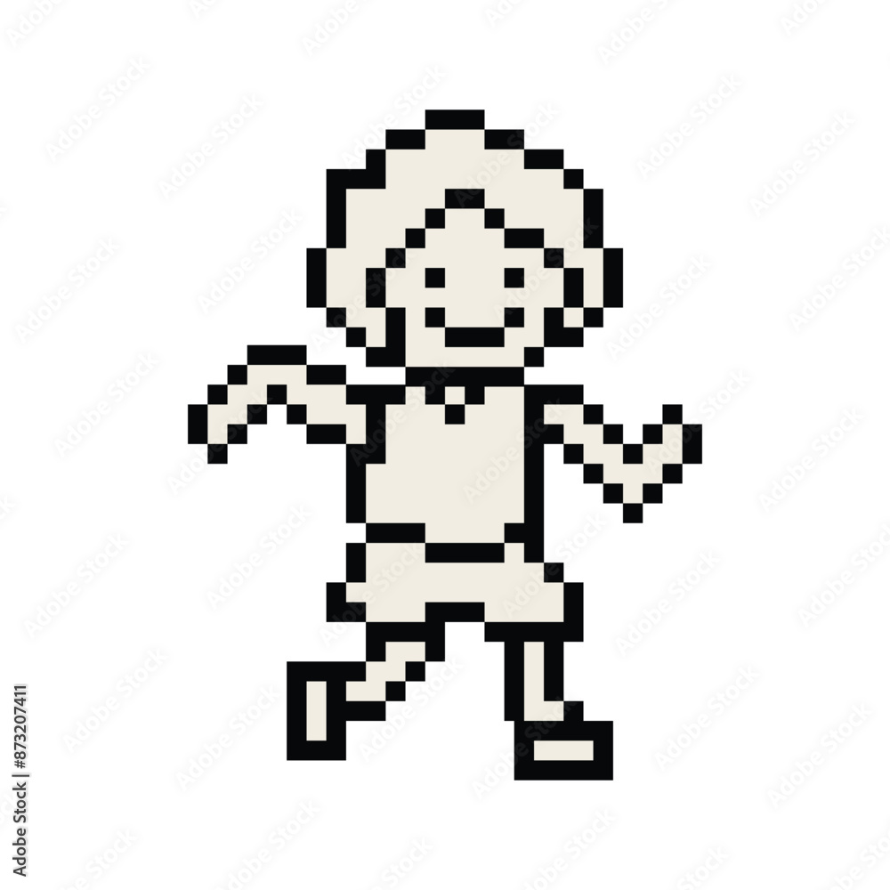 Fototapeta premium Cute pixel cartoon 8bit character man run or running jog lifestyle for decoration life style 8 bit male boy jog marathon exercise png vector.