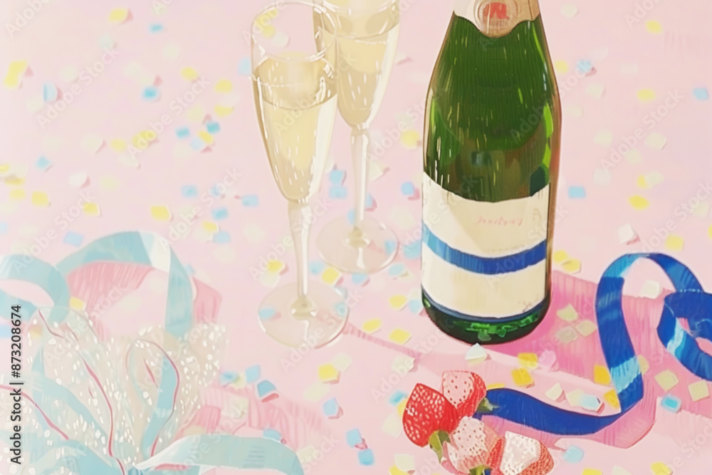 Merry Christmas and Happy New Year festive background with champagne and glass Merry Christmas and Happy New Year festive background with champagne and glass