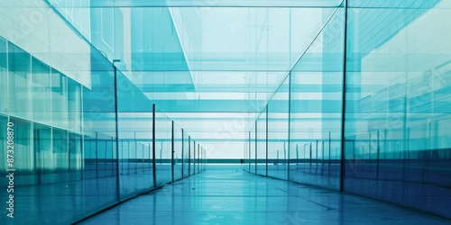 Sky Blue Hue Minimalistic Glass Architecture in a Modern Atmosphere, future smart office, business concept, Graphic Resources, Wallpapers, Brochure, Websites, banner design, Advertising, background © Di