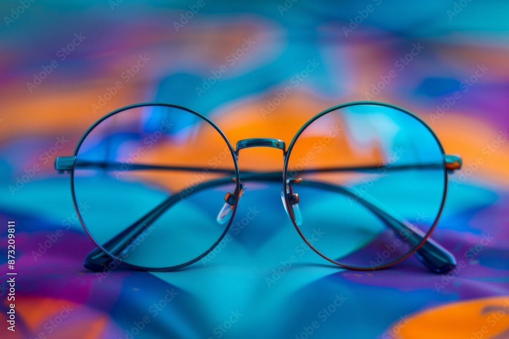 A pair of eyeglasses on a bright background, emphasizing the significance of clear vision in our daily lives. The colorful setting represents the beauty and vibrancy that comes with clear sight. A pair of eyeglasses on a bright background, emphasizing the significance of clear vision in our daily lives. The colorful setting represents the beauty and vibrancy that comes with clear sight.