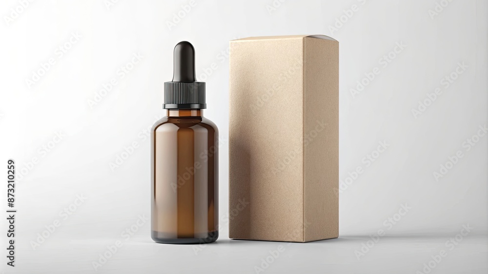 Realistic paperboard packaging box mockup with dropper bottle mockup isolated on white background. Vector illustration. Сan be used for cosmetic, medical and other needs. 