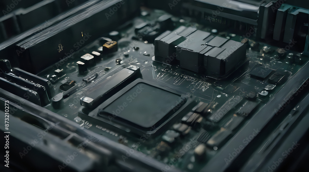a close up of a computer motherboard with a cpu on it a close up of a computer motherboard with a cpu on it