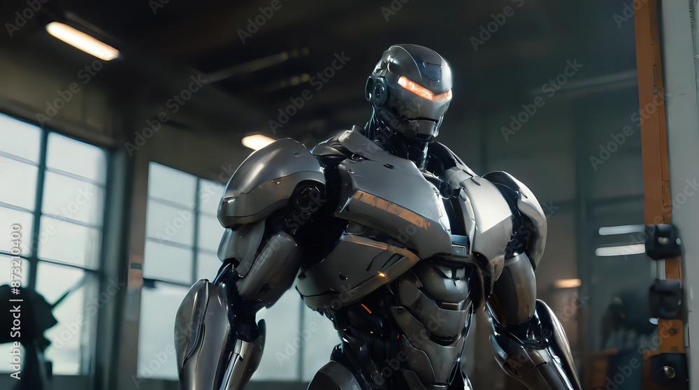 a robot that is standing in a building a robot that is standing in a building