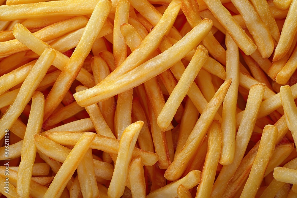 A close up of many french fries. The fries are golden brown and appear to be freshly cooked A close up of many french fries. The fries are golden brown and appear to be freshly cooked