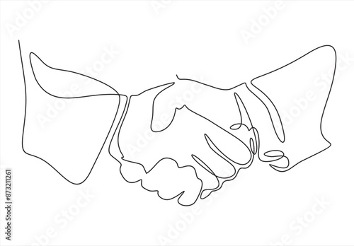 Handshake continuous line drawing. Business agreement concept