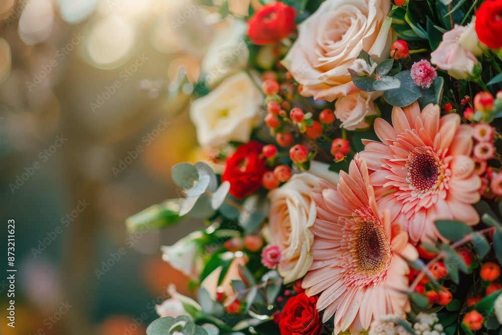 A close-up of a traditional Polish floral wreath, symbolizing the unity and joy A close-up of a traditional Polish floral wreath, symbolizing the unity and joy