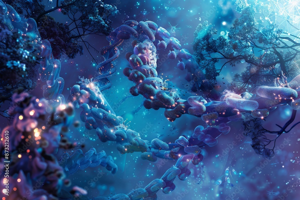 Abstract Cosmic DNA Structure with Blue Trees. Abstract Cosmic DNA Structure with Blue Trees.