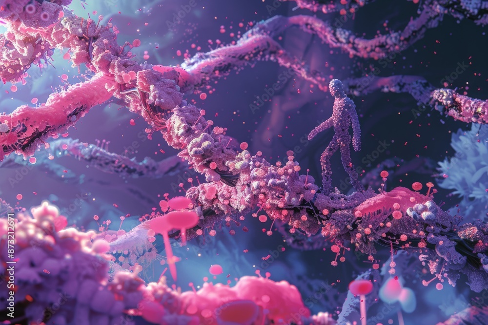 Abstract Figure Walking on a Pink and Purple Landscape. Abstract Figure Walking on a Pink and Purple Landscape.