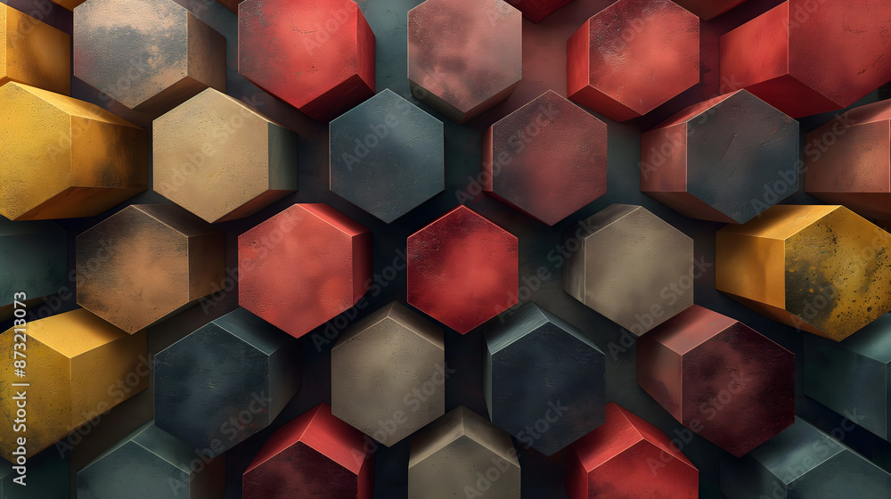 Colorful Geometric Pattern of Hexagonal Blocks in 3D Colorful Geometric Pattern of Hexagonal Blocks in 3D