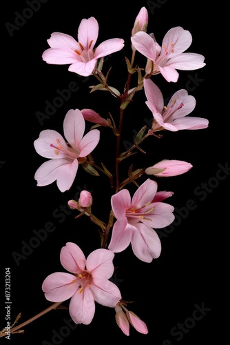Close-up of pink flowers with green stems on a black background