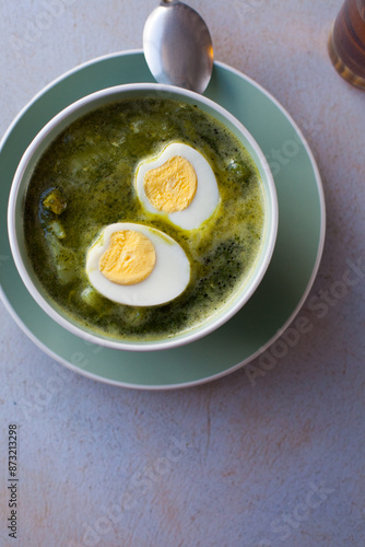 Photography of Sopa Verde Peruana. Peruvian and healthy food concept.