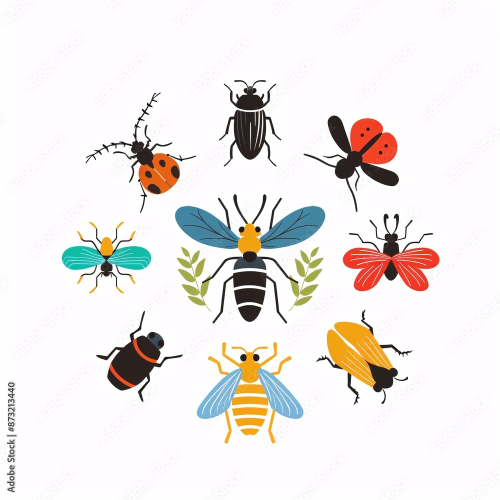 A simple vector icon illustration depicting the group of insect items at center for a website isolated white background A simple vector icon illustration depicting the group of insect items at center for a website isolated white background
