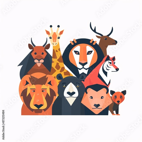 Wallpaper Mural A simple vector icon illustration depicting the group of wild animal items at center for a website isolated white background Torontodigital.ca