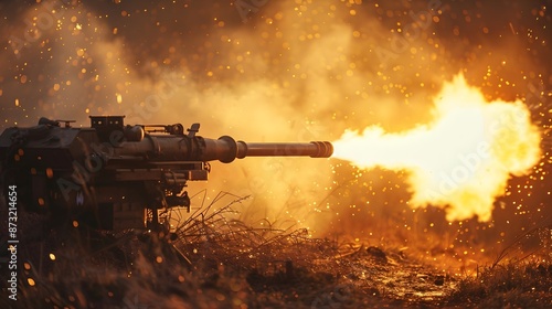 The moment of firing from an artillery howitzer