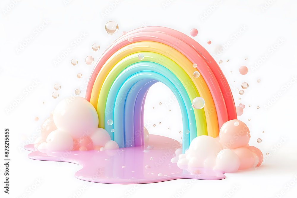 Cartoon rainbow rendered on a white background, featuring bright and vibrant colors in a smooth, arched shape, perfect for cheerful and playful designs. Cartoon rainbow rendered on a white background, featuring bright and vibrant colors in a smooth, arched shape, perfect for cheerful and playful designs.