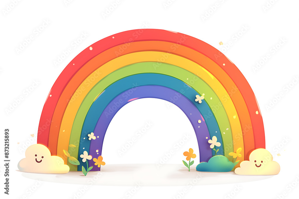 Cartoon rainbow rendered on a white background, featuring bright and vibrant colors in a smooth, arched shape, perfect for cheerful and playful designs. Cartoon rainbow rendered on a white background, featuring bright and vibrant colors in a smooth, arched shape, perfect for cheerful and playful designs.