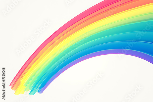 Cartoon rainbow rendered on a white background, featuring bright and vibrant colors in a smooth, arched shape, perfect for cheerful and playful designs.