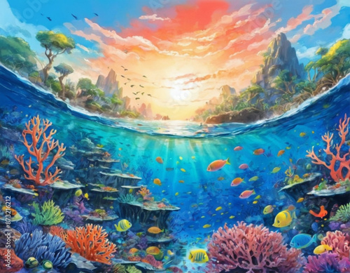 Coral Reef's landscape anime style