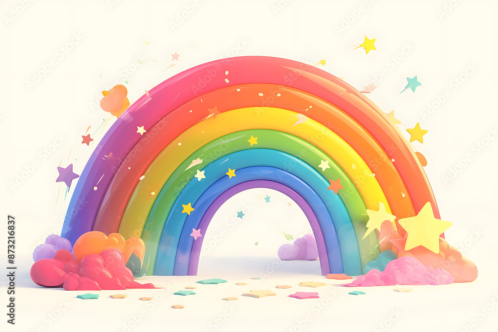 Cartoon rainbow rendered on a white background, featuring bright and vibrant colors in a smooth, arched shape, perfect for cheerful and playful designs. Cartoon rainbow rendered on a white background, featuring bright and vibrant colors in a smooth, arched shape, perfect for cheerful and playful designs.