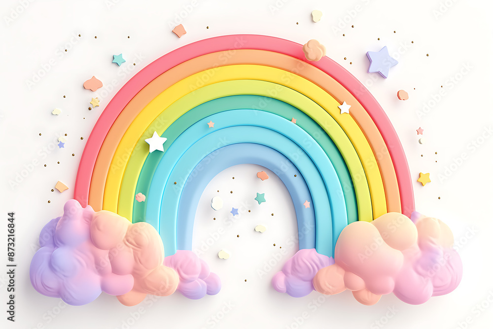 Cartoon rainbow rendered on a white background, featuring bright and vibrant colors in a smooth, arched shape, perfect for cheerful and playful designs. Cartoon rainbow rendered on a white background, featuring bright and vibrant colors in a smooth, arched shape, perfect for cheerful and playful designs.