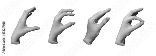 Fotografie Fingers showing size from big large to little small pinch, hand sign isolated on white background