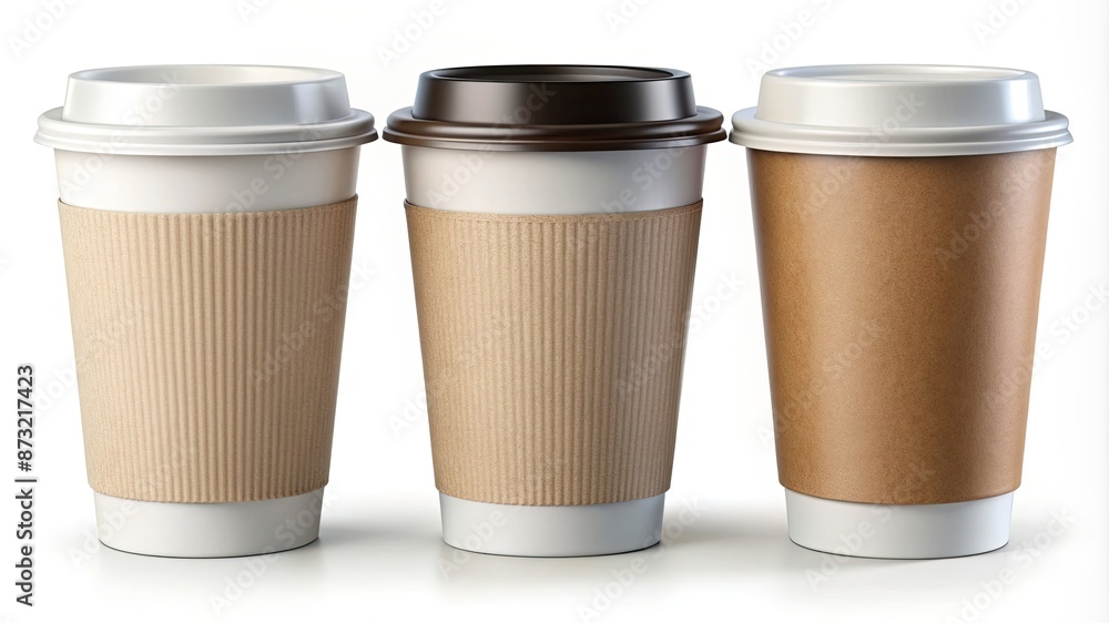 Set of realistic blank mock up paper cups with plastic lid. Coffee to go, take out mug. illustration isolated on white and can be use for any backgrounds. Set of realistic blank mock up paper cups with plastic lid. Coffee to go, take out mug. illustration isolated on white and can be use for any backgrounds.