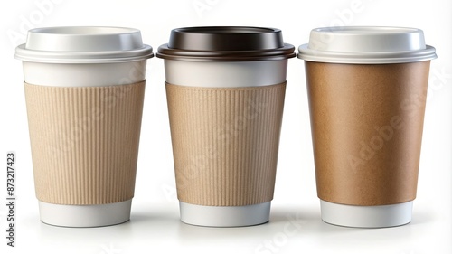 Wallpaper Mural Set of realistic blank mock up paper cups with plastic lid. Coffee to go, take out mug. illustration isolated on white and can be use for any backgrounds.  Torontodigital.ca