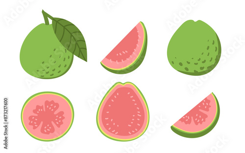 Guava fruit set whole and halves