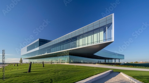 Wallpaper Mural A stunning modern building with sleek glass facades, sharp angles, and innovative design elements Torontodigital.ca