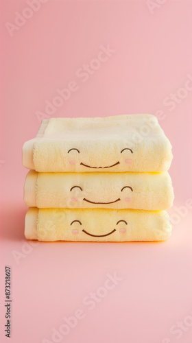 novelty, towel, hand, face, wash, cloth, bath, stack, folded, kawaii, smile, happy, cartoon, cute, adorable, character, bathroom, clean, dry, fluffy, restroom, kid, child, baby, décor, funny, creative photo