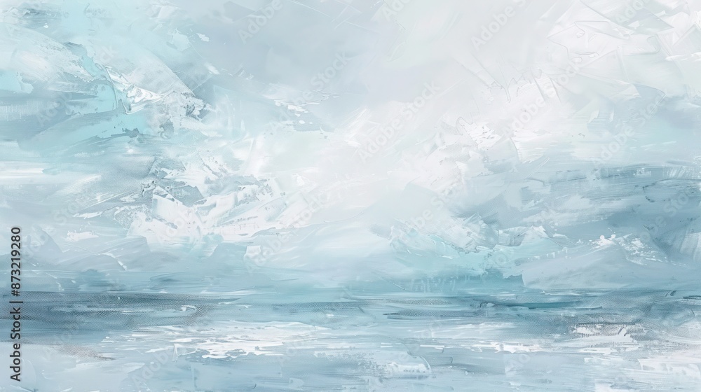 A hand-painted pastel canvas in shades of light gray and ice blue, designed with abstract oil painting techniques that evoke the chilly air of a winter morning sky. A hand-painted pastel canvas in shades of light gray and ice blue, designed with abstract oil painting techniques that evoke the chilly air of a winter morning sky.