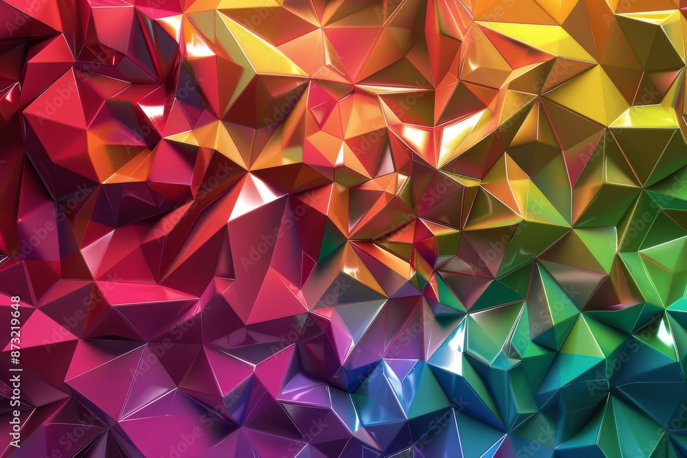 An abstract vector illustration showcasing a complex arrangement of polygons in a rainbow of colors. Illustration --ar 3:2 --style raw Job ID: 4571c728-5790-4a50-ab27-8a1b989ac76a