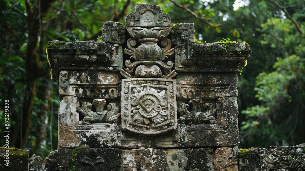Ancient structure displaying stone coat of arms Ancient structure displaying stone coat of arms