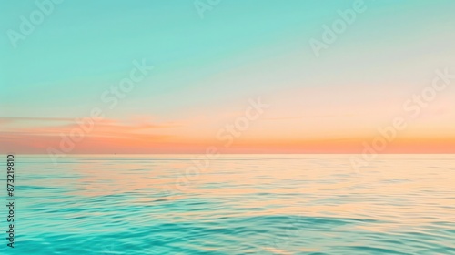 A pastel gradient background with a smooth transition from aqua blue to pastel orange, reflecting the vibrant yet peaceful sky at sunset by the ocean. © Muhammad