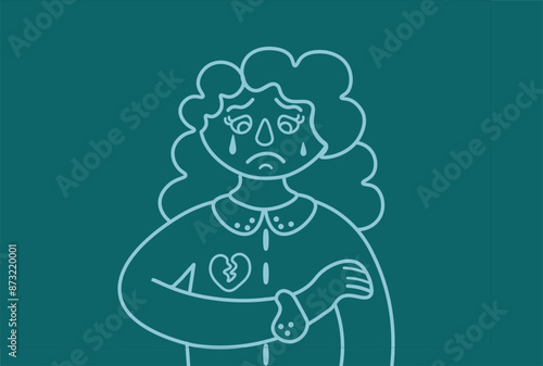Depressed woman, Sad woman, Crying woman with broken heart. Young woman confused. Anxiety disorder. Vector Illustration