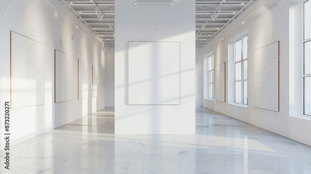 Fototapeta premium White canvas posters in bright modern gallery