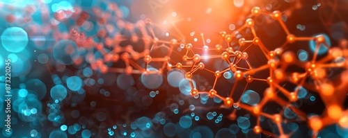 Conceptual tech designs of futuristic nanotechnology and molecular engineering, illustrating advancements in materials science and microscopic innovations, providing clear copy space for text