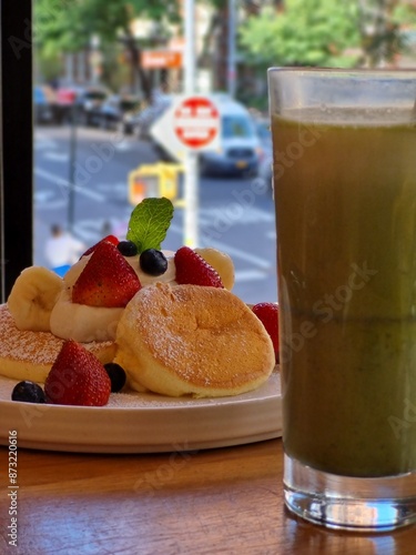 pancakes and matcha
